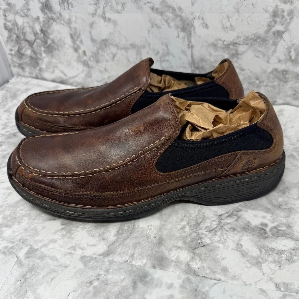 Timberland Mens 79072 Brown Leather Slip On Moc Toe Loafers Shoes Size 13 M